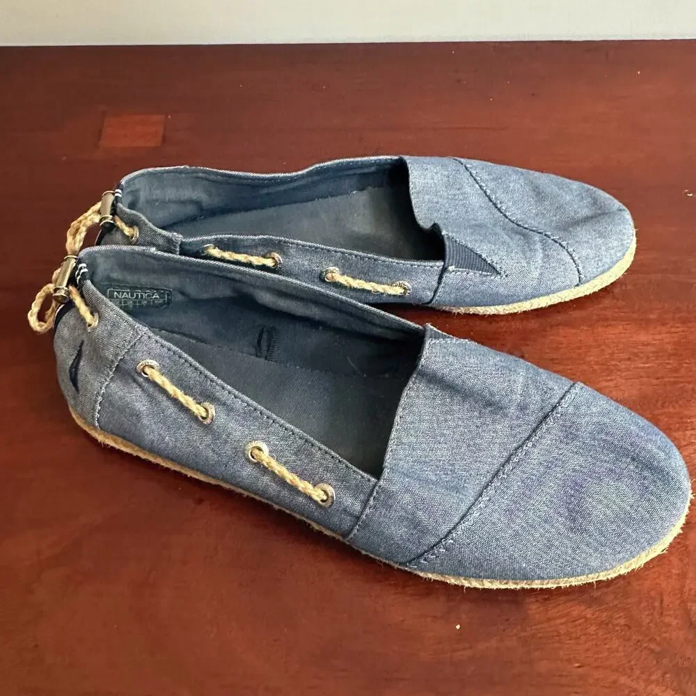 Nautica Slip On Solid Blue Rudder Espadrilles Shoes Summer 10 Coastal Beach